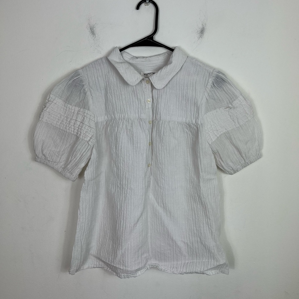 Hudson North Linen White Puff Sleeve Blouse Sz S